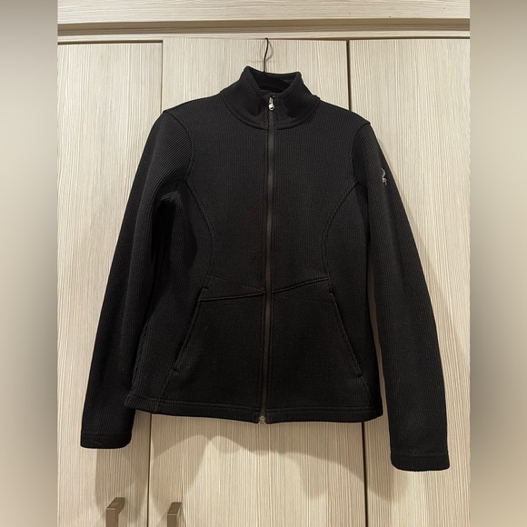 Spyder Full Zip Ribbed Mid Layer Ski Jacket Black Women’s Small - Picture 1 of 15